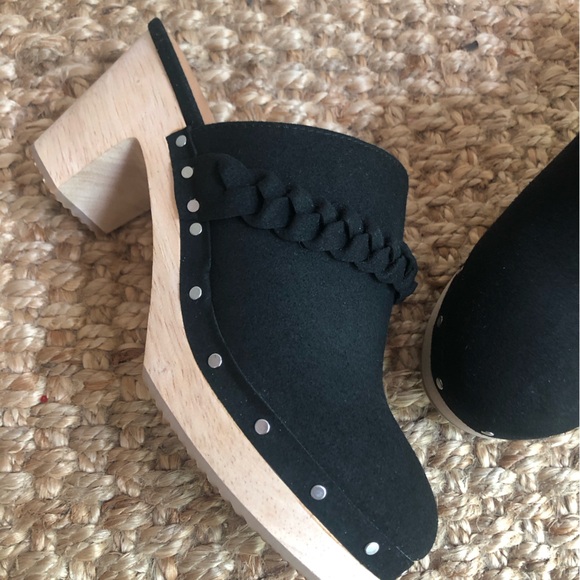 J. Crew Shoes - New: J Crew Braided Faux Suede Wooden Clog. Black.